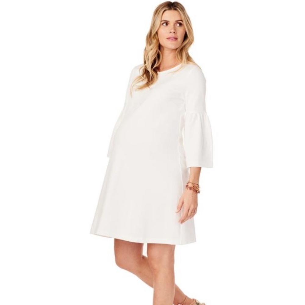 Ingrid &Isabel Maternity White Bell Sleeve Dress